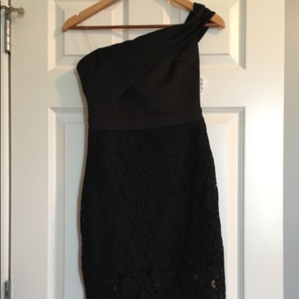 Akira One Shoulder Black Lace Dress, Size Small